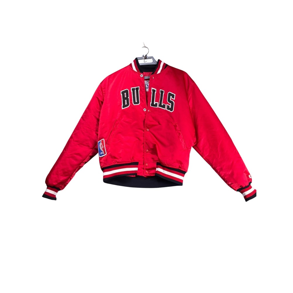 Vintage Mens Starter Chicago Bulls Satin Varsity Jacket L Red